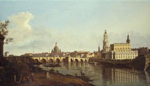 Vista de Dresden a partir da margem direita do rio Elba, acima da Augustusbrucke (óleo sobre tela) de Bernardo Bellotto