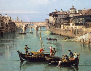 Rio Arno e Ponte Vecchio em Florença de Bernardo Bellotto