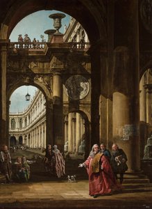 Alemão: Fantasia arquitetónica com um nobre veneziano Autorretrato de um embaixador veneziano de Bernardo Bellotto