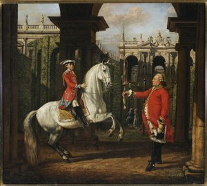 O coronel Koenigsfels ensina equitação ao príncipe Józef Poniatowski de Bernardo Bellotto