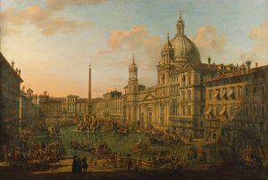 A Piazza Navona em Roma, no início da década de 1740. de Bernardo Bellotto