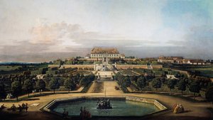 O castelo imperial Schlosshof, lado do jardim de Bernardo Bellotto