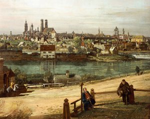 Vista de Munique de Haidhausen com o rio Isar no centro, detalhe de Bernardo Bellotto