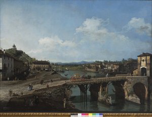 Vista da antiga ponte sobre o Pó em Turim, 1745 de Bernardo Bellotto
