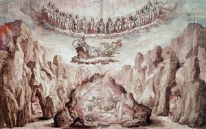 Projecto para a decoração e maquinaria de um intermediário, Le Tromphe de Circe. Desenho de Bernardo Buontalenti dit delle Girandole (ca. 1523-1608) Sol. 0,46x0,72 m. Paris, Museu do Louvre