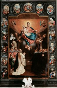 Virgem com criança e mistérios do rosário - Pintura de Bernardo Castello (1557-1629) (centro) e Paolo Gerolamo Piola (1666-1724) Santa Margherita Ligure, Igreja de Santa Margherita Itália
