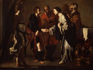 O noivado de Tobias e Sara (óleo sobre tela) de Bernardo Cavallino