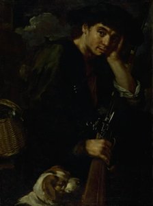 Hunter com sua arma e cachorro. (Alegoria de "Ar") de Bernardo Eberhart Keilhau