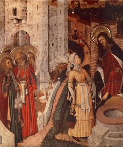 Jesus e a mulher samaritana, detalhe de Transfiguration Altarpiece, cerca de 1445 (pintura sobre madeira)