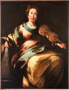 Representação de Santa Cecília ou "Alegoria da Música" Pintura de Bernardo Strozzi (1581-1644) de Bernardo Strozzi