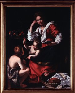 Representação da Sagrada Família com São João Batista (A Sagrada Família com São João Batista) Pintura de Bernardo Strozzi (1581-1644) Genes, Musei di Strada Nuova (ex Palazzo Rosso) Itália de Bernardo Strozzi