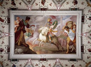 A morte de Marcus Curtius, Villa Centurione, Sampierdarena, 1613-15 de Bernardo Strozzi
