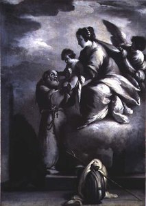 A Virgem oferece o Menino Jesus ao Beato Félix de Cantalice de Bernardo Strozzi