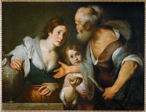 O profeta Eliseu e a viúva de Sarepta ... (óleo sobre tela) de Bernardo Strozzi