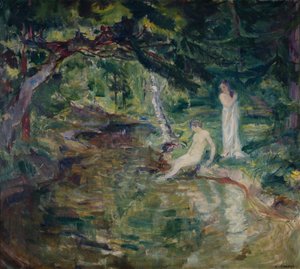 Banho de casal na floresta (óleo sobre tela)
