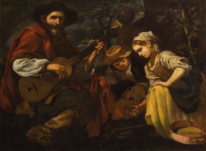 Guitarrista com rapaz e rapariga (Alegoria da audição e do paladar) de Bernhard Keil