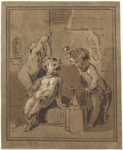 Três putti em uma bigorna de Bernhard Schreuder