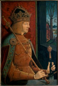 Imperador Maximiliano I, com coroa, ceptro e espada