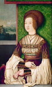 Família do Imperador Maximiliano I: Retrato da Imperatriz Bianca Maria (Blanche-Marie) Sforza (1472-1510) - Retrato de Bianca Maria Sforza (1472-1510), a segunda esposa de Maximiliano I, Santo Imperador Romano por Strigel, Bernhard (ca. 1460-1528) (ou o