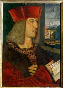 Retrato do Imperador Maximiliano I (1459-1519) Pintura de Bernard Strigel (1460-1528) Século XV. Dim 0,38 x 0,28 m