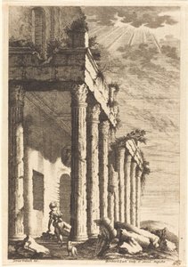 Viajantes ao lado de um pórtico em ruínas de Bernhard Zaech after Jonas Umbach