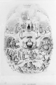 Alimentos: cozinha e diferentes formas de preparar alimentos em Brillat - Savarin ilustrado por Bertall. Paris 1840.