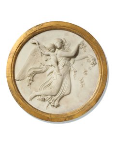 Roundel em baixo-relevo de &39;Day&39;, c.1815-20 (mármore em moldura de madeira dourada) de Bertel (workshop of) Thorvaldsen