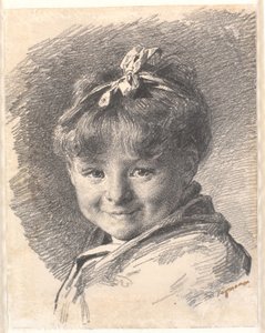 Retrato de uma menina com cabelo curto e faixa de cabelo
