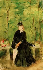 Edma, irmã artista, sentando parque de Berthe Morisot