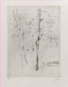 Paisagem Troncos de árvores perto de um rio, 1888. de Berthe Morisot