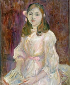 Retrato de Julie Manet (1878-1966) Segurando um livro, 1889 de Berthe Morisot