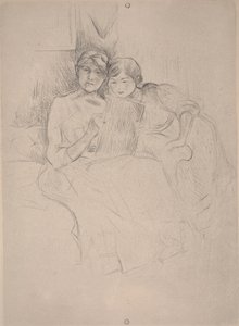 A lição de desenho - Berthe Morisot desenhando com sua filha, c.1889-90 (ponto seco) de Berthe Morisot