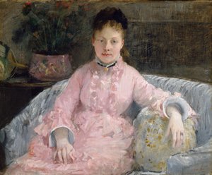 O vestido rosa, c.1870 (óleo sobre tela) de Berthe Morisot