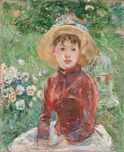Moça na grama, o corpete vermelho Mademoiselle Isabelle Lambert, 1885. de Berthe Morisot