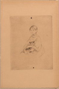 Rapariga com um gato, c.1888 (gravura) de Berthe Morisot