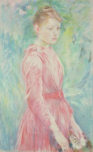 Rapariga de vestido cor-de-rosa (pastel sobre papel) de Berthe Morisot
