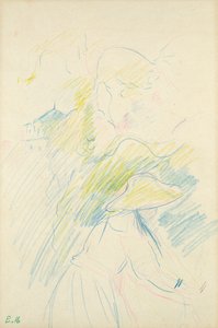 Moça no jardim, 1888 (lápis colorido no papel) de Berthe Morisot