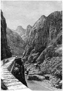 Vista tirada na rota da caravana Shabet el Akra, Argélia, c1890