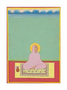 Um retrato de Maharaja Shri Narayan Ji, c.1830 (pigmentos opacos e ouro no papel) de Bhati Shankar Das