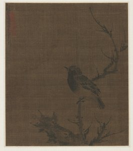 Pássaro Dorminhoco num ramo de Prunus, 1400s. de Bian Wenjin