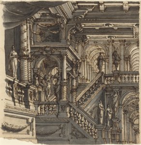 Uma escada elaborada em um palácio de Bibiena