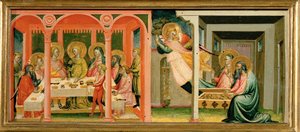 Cenas da história de Tobias: casa-se com Sara ... (pintura sobre madeira) de Bicci di Lorenzo