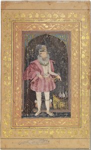 Um retrato mughal raro de James I, c.1615-18 (pigmentos opacos aumentados com ouro sobre papel) de Bichitr Bichitr
