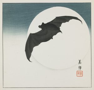 Morcego e Lua, início do século 20 de Biho Takashi or Takahashi (b. 1873. fl 1890 1930)
