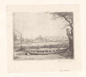 Canal com um grande barco e uma ponte ("The schuytje in the foreground") de Birger John Forsberg