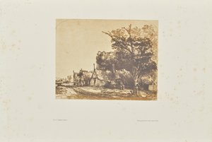[Paisagem com três casas de campo de duas águas junto a uma estrada]