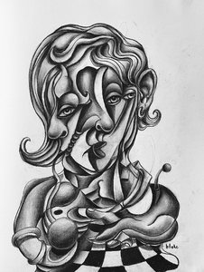 Picasso Reflecting, c.2021 (Carvão vegetal sobre papel)