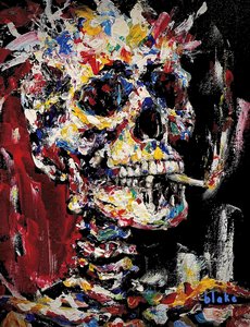 Skull With Spliff, c.2021-22 (Acrílico sobre tela) de Blake Munch
