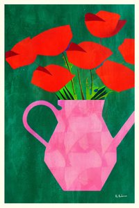 Papoilas vermelhas num vaso cor-de-rosa de Bo Anderson