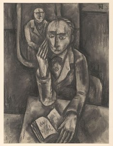 Homem sentado à mesa com um livro aberto de Bob Hanf (signed by artist)